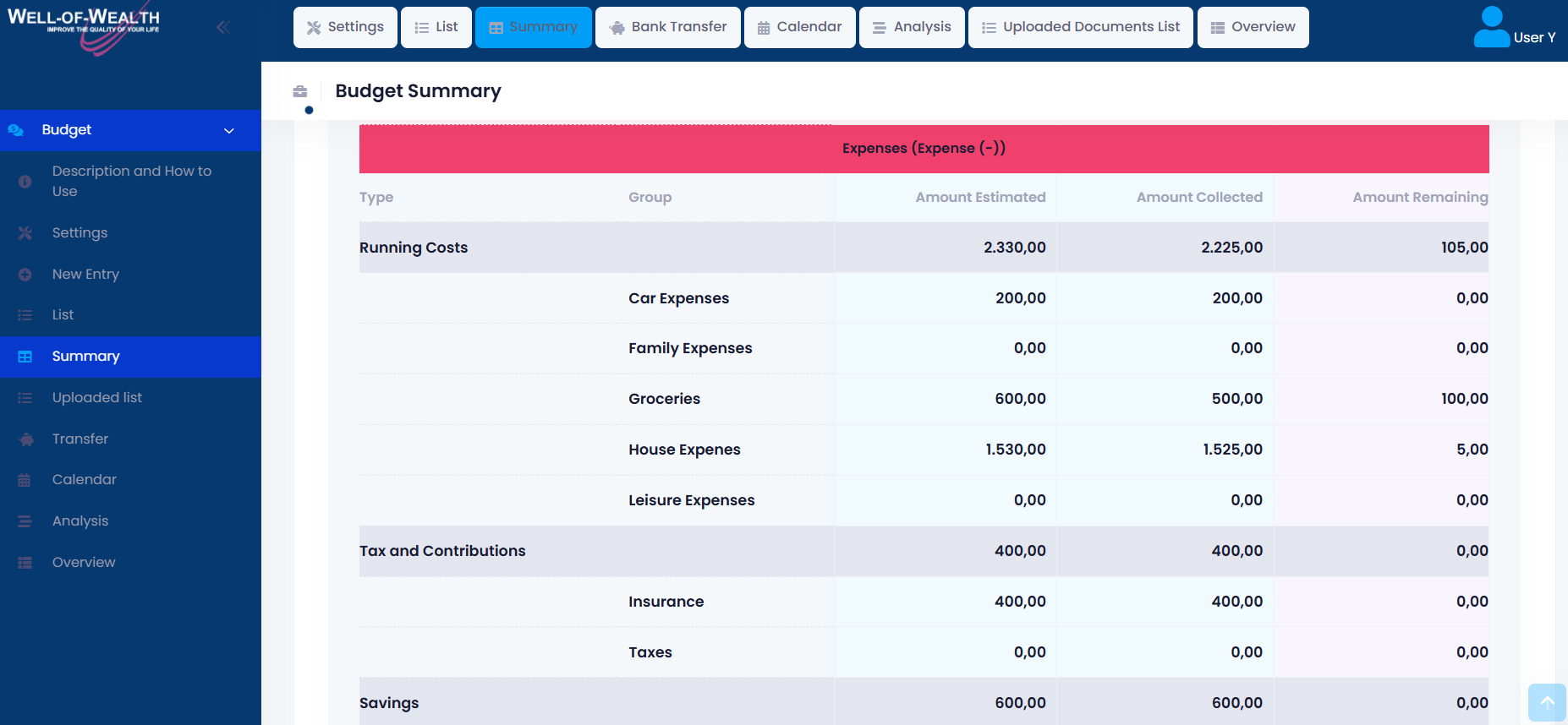 Budget App Screenshot