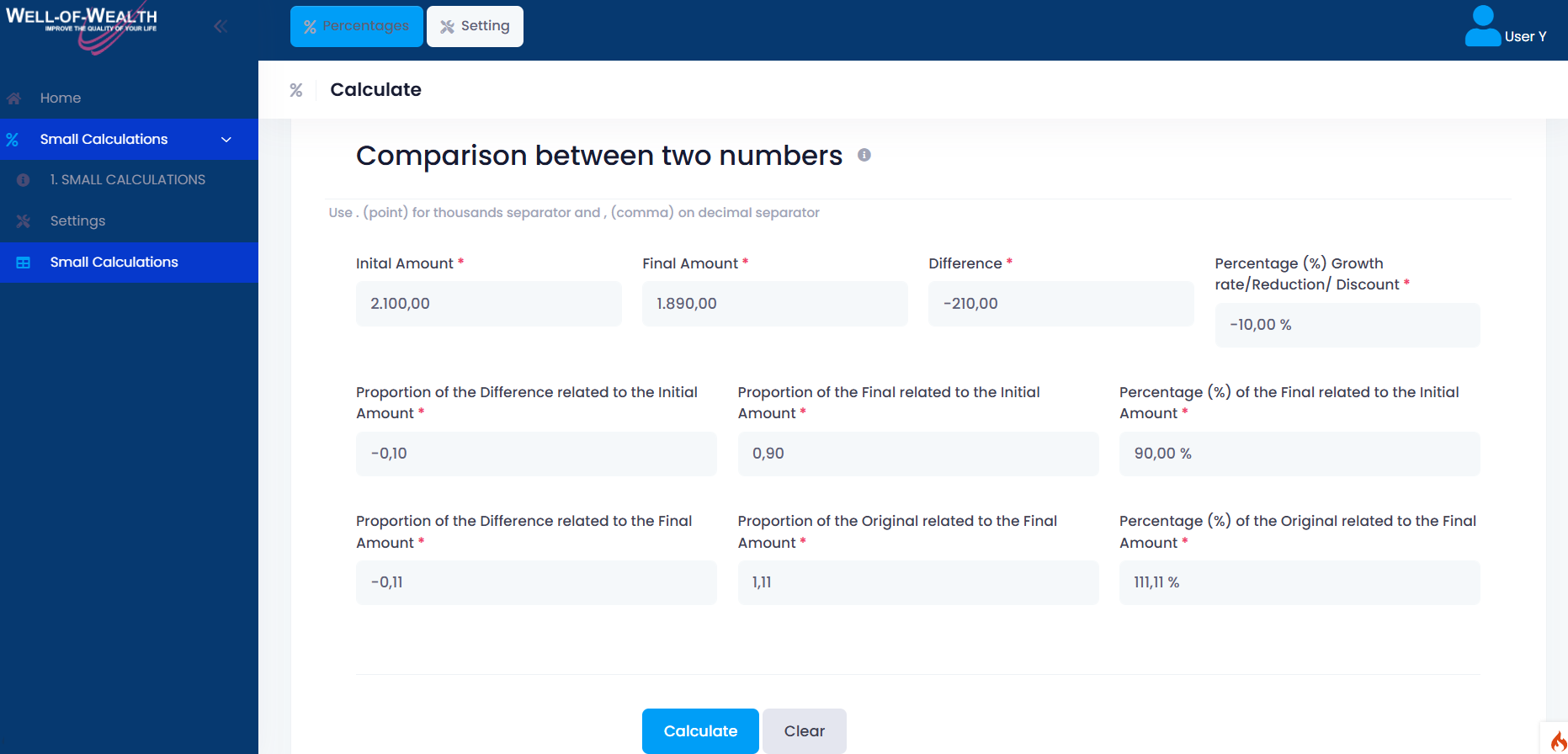 Small Calculations App Screenshot